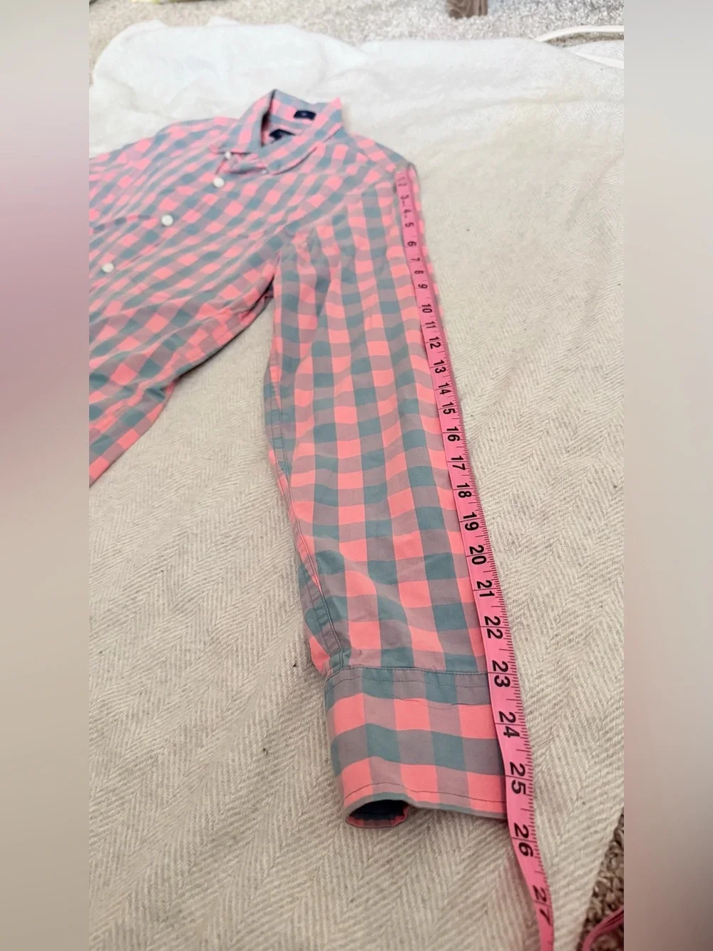 J.Crew Men’s Pink & Gray Gingham Button Down Shirt Long Sleeve Size Small Slim